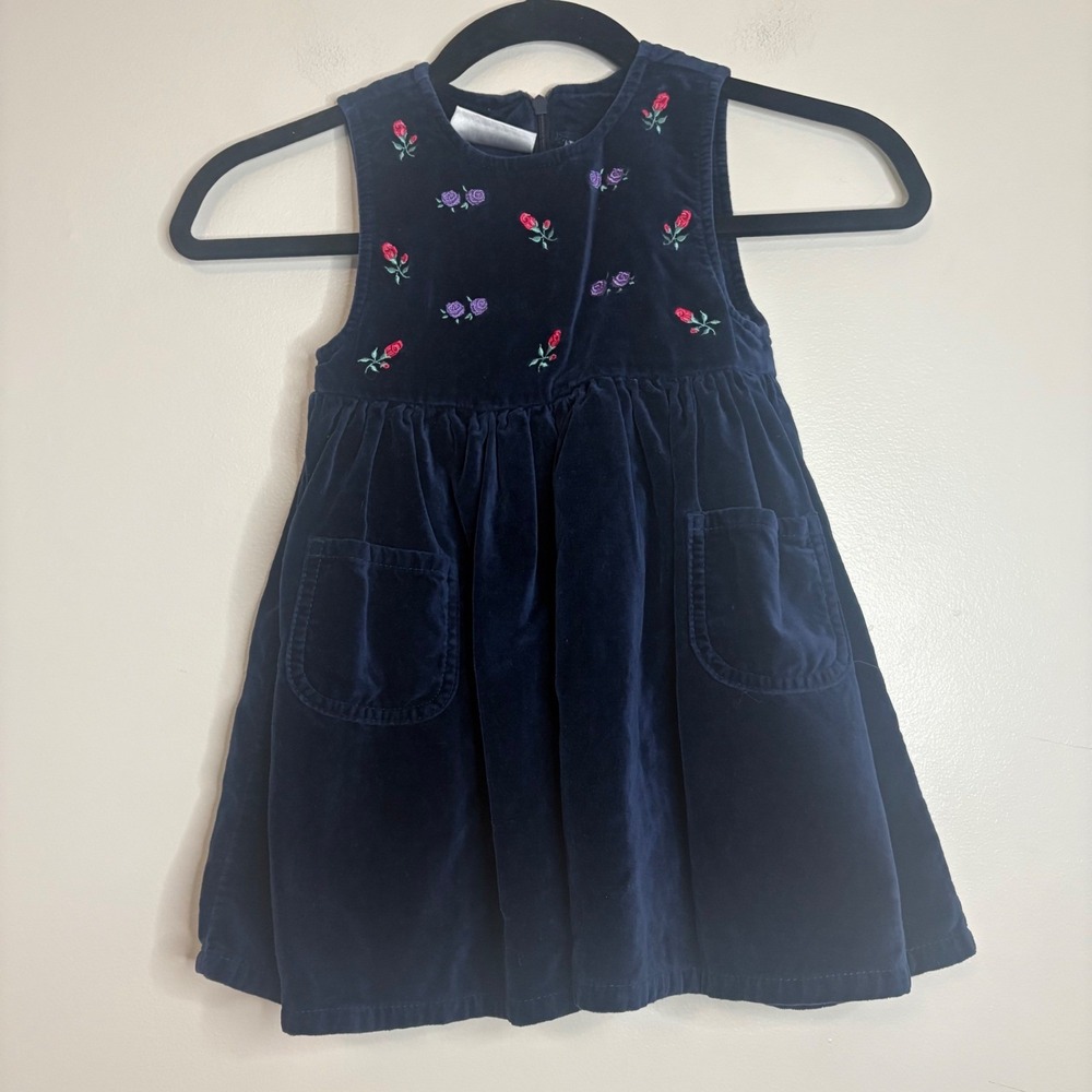 Vintage Jenni by Jennifer Moore Girls‎ Navy Blue Corduroy Dress Size 4 Flowers